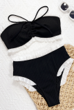 Black Sexy Stringy Selvedge Contrast Swimwears