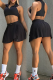 Black Casual Letters Pleated Turndown Collar Sleeveless Two Pieces