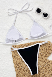 Black Sexy Metal Accessories Trim Contrast Swimwears