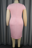 Pink Elegant Solid Color Flower Shape O Neck Long Dresses