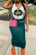 White Green Casual Print Patchwork V Neck Sleeveless Two Pieces