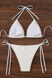 White Sexy Solid Color Strap Design Swimwears
