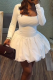 White Elegant Solid Color Square Neck Bud Dresses