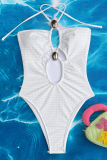 White Sexy Solid Color Hollow Out Swimwears