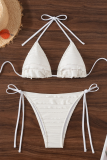 White Sexy Solid Color Strap Design Swimwears