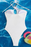 White Sexy Solid Color Hollow Out Swimwears