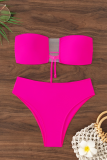Rose Red Sexy Solid Color Swimwears