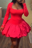 White Elegant Solid Color Square Neck Bud Dresses