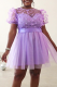 Light Purple Elegant Solid Color Mesh Butterfly O Neck Evening Dresses