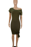 Black Sexy Solid Color Strap Design V Neck Wrapped Skirt Dresses