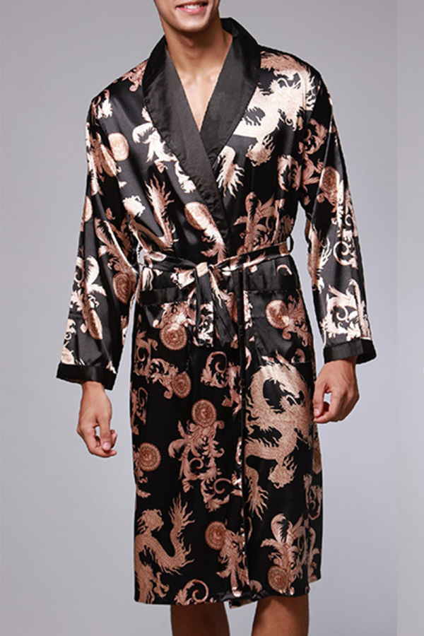 Black Daily Print Strap Design Turndown Collar Outerwear