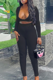 White Casual Daily Solid Color Patchwork Deep V Neck Long Sleeve Two Pieces