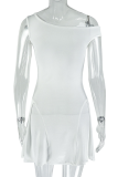 White Sexy Solid Color Flower Shape Oblique Collar A Line Dresses