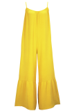 Yellow Sexy Solid Color Spaghetti Strap Loose Jumpsuits