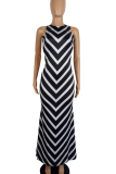 Black Sexy Stripe Backless O Neck Long Dresses