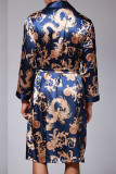 Black Daily Print Strap Design Turndown Collar Outerwear