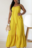 Yellow Sexy Solid Color Spaghetti Strap Loose Jumpsuits
