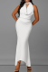 White Elegant Solid Color Patchwork V Neck Long Dresses