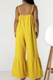 Yellow Sexy Solid Color Spaghetti Strap Loose Jumpsuits