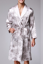 Grey Daily Print Strap Design Turndown Collar Outerwear