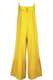 Yellow Sexy Solid Color Spaghetti Strap Loose Jumpsuits