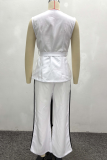 White Casual Pocket Strap Design Contrast O Neck Sleeveless Two Pieces