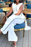 White Casual Pocket Strap Design Contrast O Neck Sleeveless Two Pieces