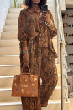 Zebra Casual Zebra Print Buckle Turndown Collar Long Sleeve Two Pieces