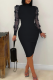 Black Elegant Flowers Embroidered O Neck Long Dresses