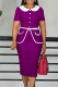 Purple Elegant Buckle With Belt Contrast Peter Pan Collar Dresses