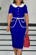 Royal Blue Elegant Buckle With Belt Contrast Peter Pan Collar Dresses