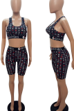 Pink Sexy Print U Neck Sleeveless Two Pieces