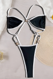 Leopard Print Sexy Pearls Decor Contrast Swimwears