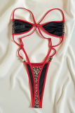 Leopard Print Sexy Pearls Decor Contrast Swimwears