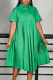 Green Casual Solid Color Buckle Flower Shape Turndown Collar Long Dresses