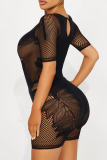 White Sexy Solid Color Hollow Out O Neck Skinny Rompers