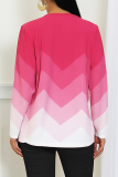 Pink Casual Gradient O Neck Tops
