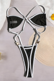 Leopard Print Sexy Pearls Decor Contrast Swimwears