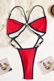 Leopard Print Sexy Pearls Decor Contrast Swimwears