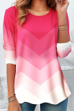 Pink Casual Gradient O Neck Tops