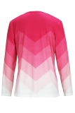 Pink Casual Gradient O Neck Tops