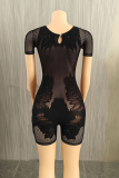 White Sexy Solid Color Hollow Out O Neck Skinny Rompers