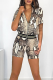 Snake Print Sexy Snakeskin Print Zipper Zipper Collar Short Sleeve Two Pieces