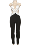 Apricot Sexy Solid Color Backless Spaghetti Strap Skinny Jumpsuits