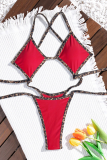 Deep Coffee Sexy Leopard Print Hollow Out Strap Design Swimwears