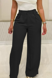Pink Casual Solid Color Loose Mid Waist Conventional Patchwork Bottoms