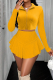 Yellow Sexy Solid Color Zipper Zipper Collar Long Sleeve Two Pieces