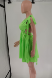 Pink Sexy Solid Color Backless Strap Design Spaghetti Strap Long Dresses