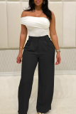 Pink Casual Solid Color Loose Mid Waist Conventional Patchwork Bottoms