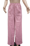 Pink Casual Solid Color Loose Mid Waist Conventional Patchwork Bottoms